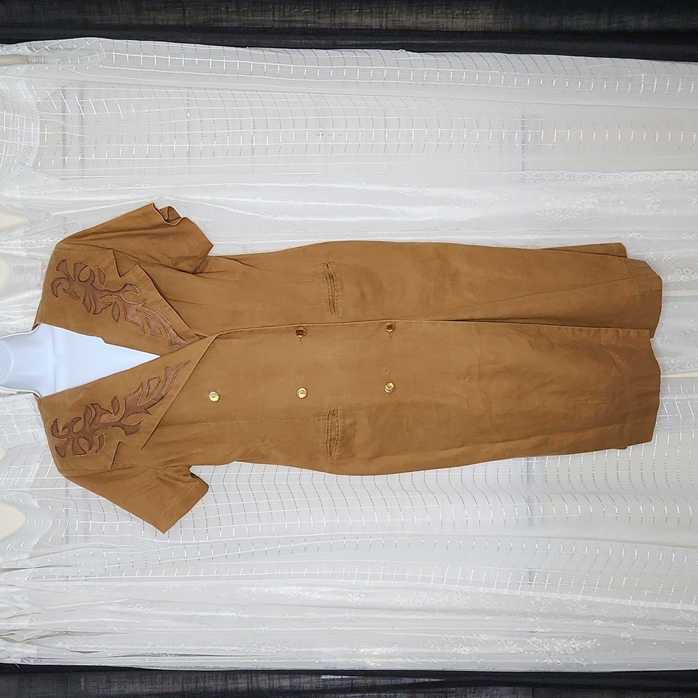 Vintage 80's 90's Brown Western Double Breasted Maxi Dress W/ Shoulder Pads Sz14